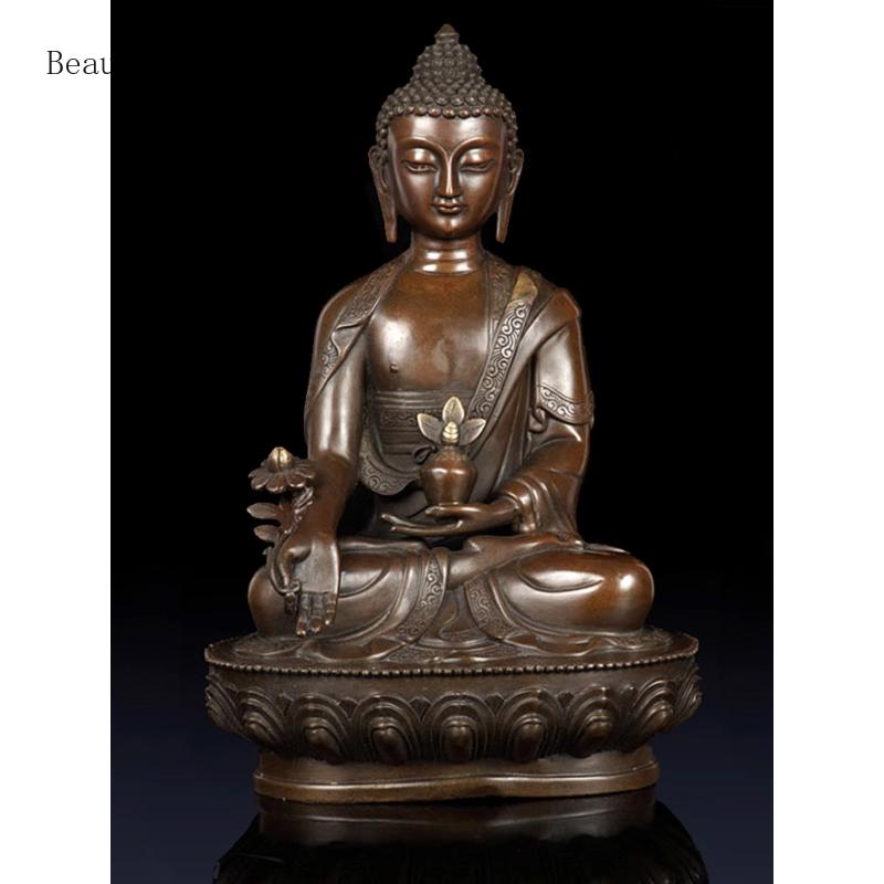 1PCS Pure Copper Buddha Statue Ornament Three Treasures Buddha Shakyamuni Medicine Buddha Metal Buddha Statue Handicrafts