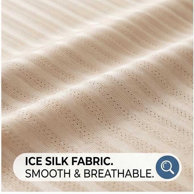 Machine Washable Ice Silk Cooling Mattress Set with 2 Pillowcases, Breathable Summer Bed Sheet for Home Dorm, Soft Fitted Sheet