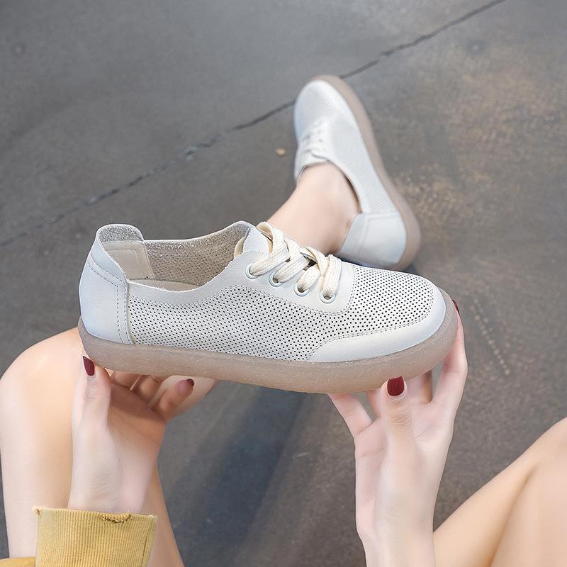 Fujin Sandales compensées à plateforme en cuir véritable de vache de 2,5 cm, mocassins Oxfords creux, chaussures plates d'été 2024 pour femmes, chaussures de mode