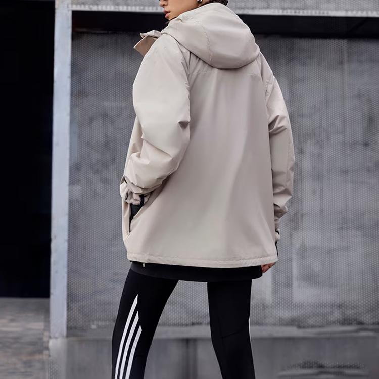 Adidas Three-In-One Fleece Jacket Solid Color Versatile Fleece Casual Hooded Jacket Unisex Jacket Light-Brown JM9141