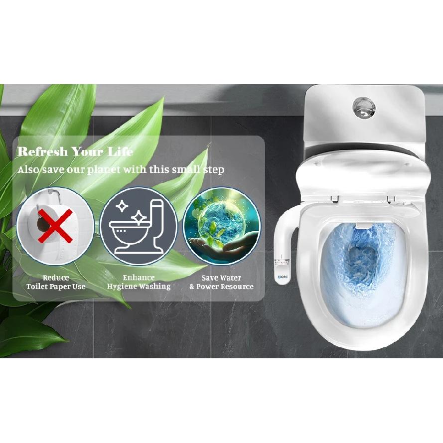 SOOSI Toilettensitz Bidetaufsatz Ultra-Schlank Doppeldüse Einstellbarer Wasserdruck Nicht-Elektrisch Po-Dusche