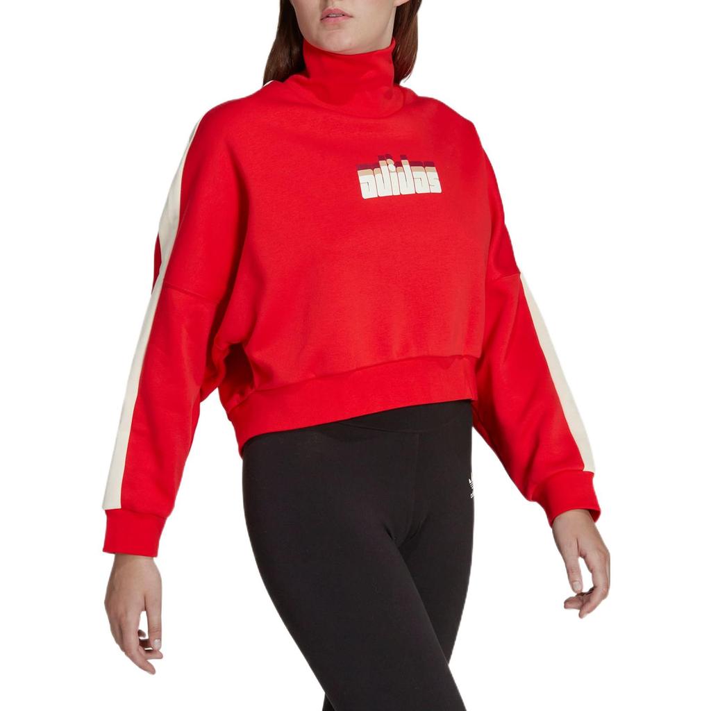 adidas Felpa Pullover Originals con Stampa a Strisce Trefoil e Collo Alto da Donna Top Rossi IA3931