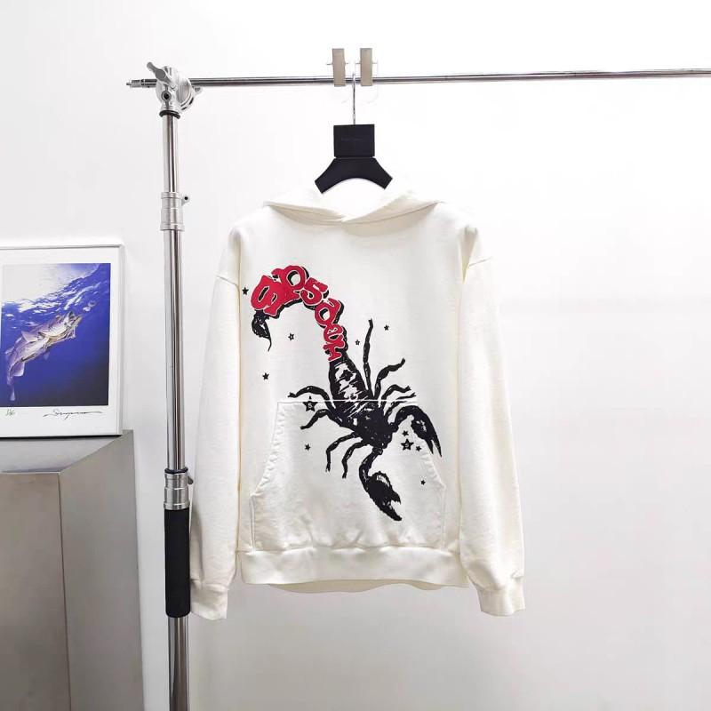 Felpa Sp5der Oversize Spessa in Pile con Stampa a Foglia Ragnatela Design Uomo Inverno Casual