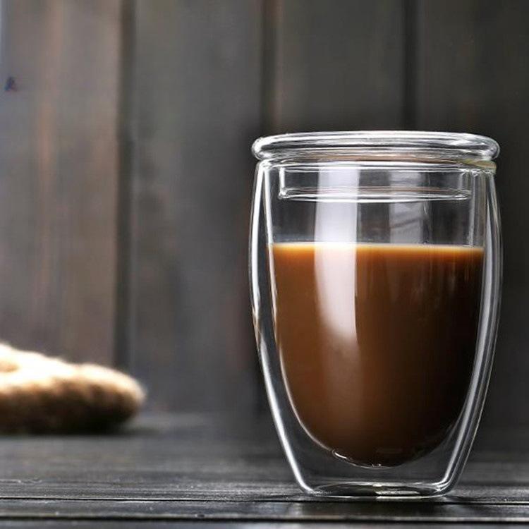 High Borosilicate Double-Walled Insulating Egg-Shaped Glass Cup for Coffee and Water