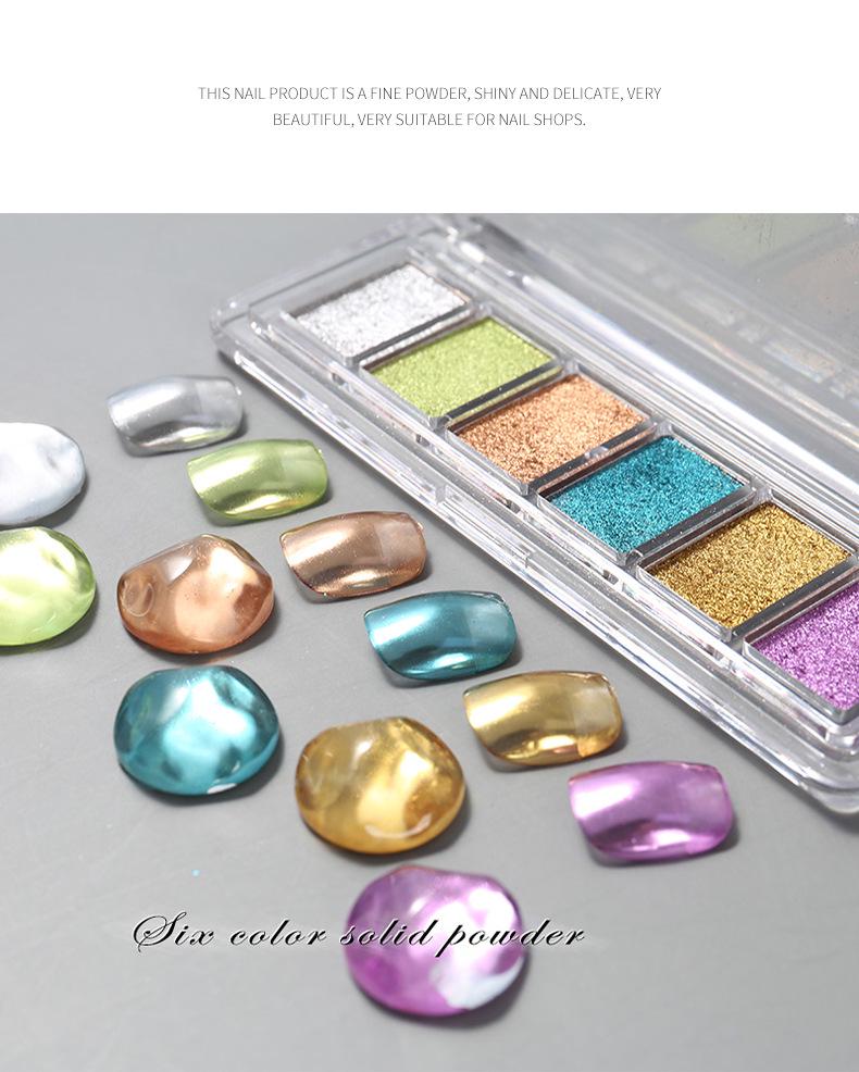 Solid Magic Mirror Powder: 6-Color Nail Salon Bright Eyeshadow Palette - Mermaid Fairy Aurora Outlining Powder