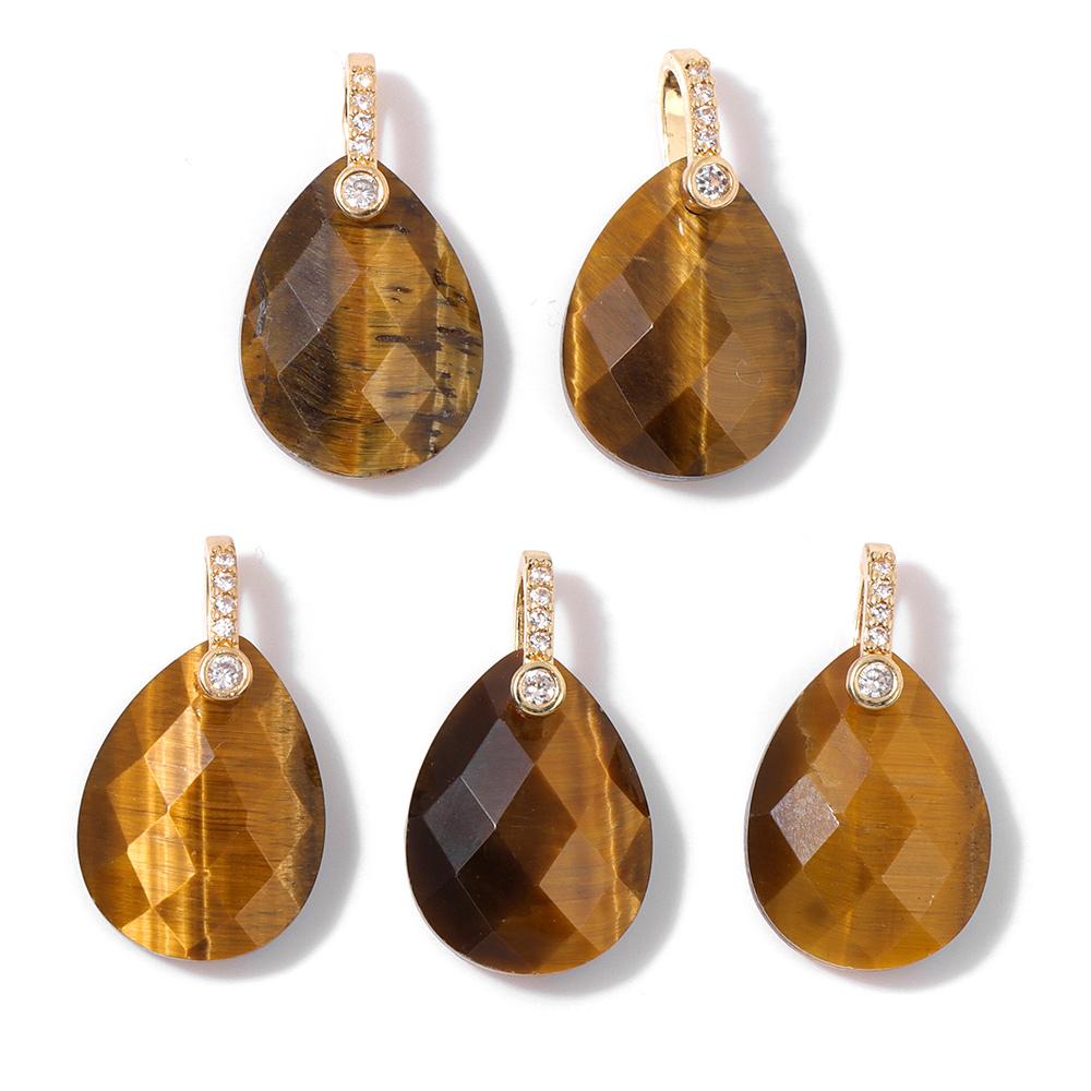 2PCS Natural Yellow Tiger Eye Stone Pendant Heart Star Drop Shape Symbolizing bravery and wealth protection Amulet Healing Charm