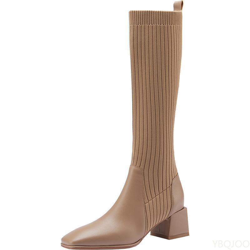 Fashion Women Fashionable Versatile High Heels Retro Women Shoes Autumn Winter Long Boots Elegant Women New Knee High Socks Shoes