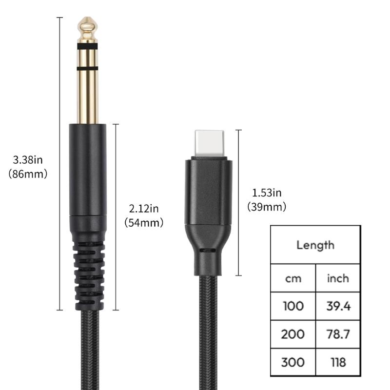 Type C To 6.35mm Cable Cord Electric Guitar Connection Wire Line USB C To 1/4inch TRS Recording Cable Line Black