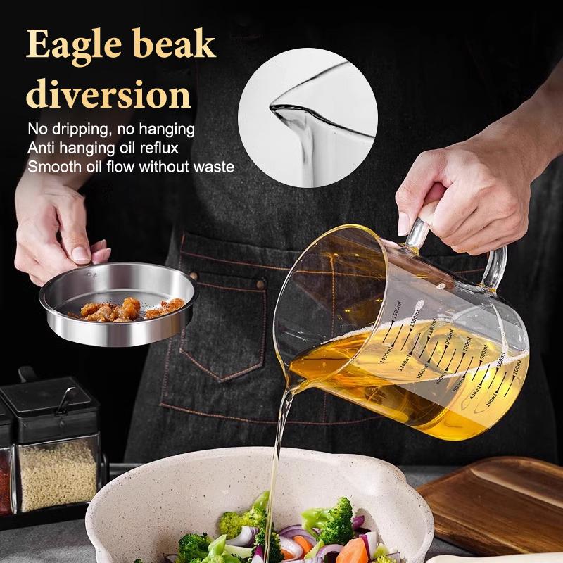 1L/1.5L Stainless Steel Glass Oil Strainer Pot Container Jug Storage Can With Filter Cooking Oil Pot For Kitchen Household Tools