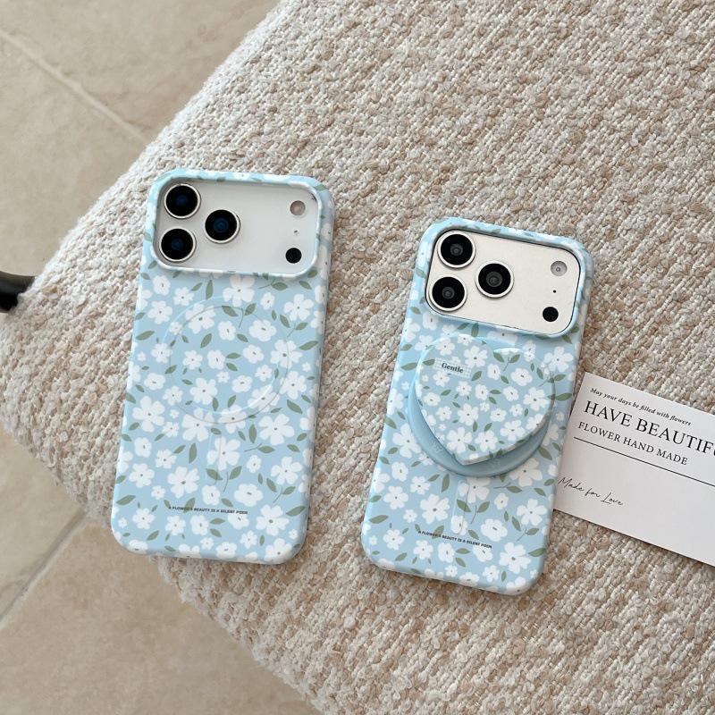 Apple iPhone 17 Pro Max/16 Pro Blue Magnetic Film Case White Floral Design Hearts Girl