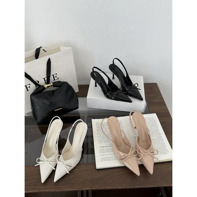 High Heels Bag Head Empty Sandals New Nude Pointed Bow Pointed Single Shoes