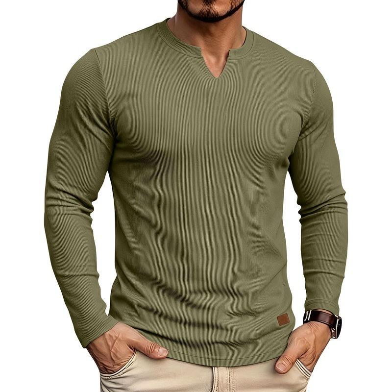 Mens Long Sleeve V Neck Casual T Shirt Basic Top