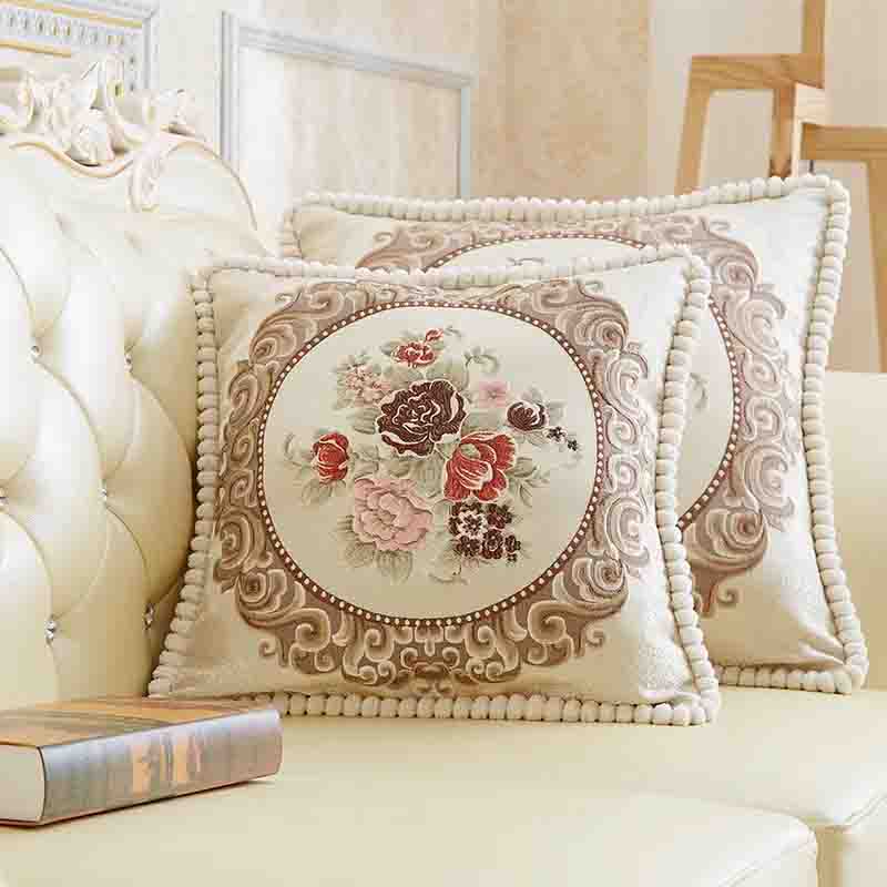 

Квадратная подушка в европейском стиле с вышивкой, диванная подушка, прикроватная спинка, гостиная, автомобильная поясничная подушка с сердечником, съемная и моющаяся 48*48cm
