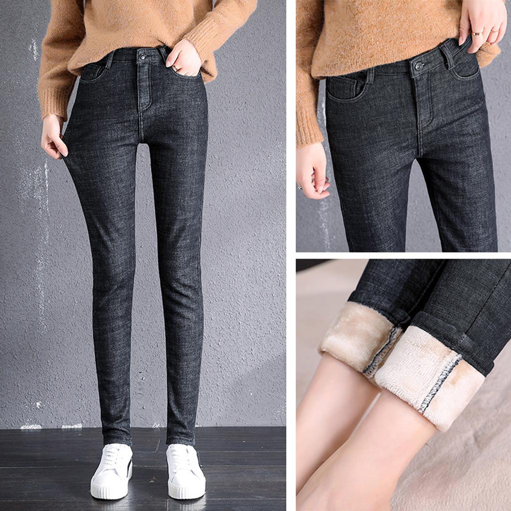 Mode Frauen Plus Größe Plus Samt Elastische Hohe Taille Casual Jeans Bleistift Hosen