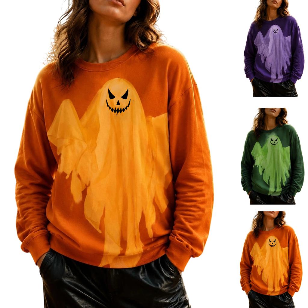 Women's Halloween Printed Long Sleeve Round Neck Sweatshirt
