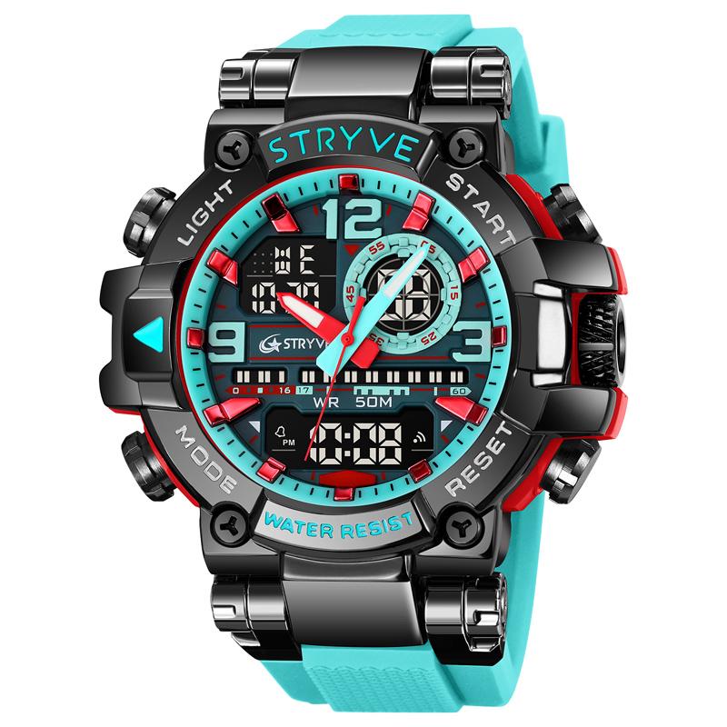 STRYVE Men's Watches 8025 Fashion Watch for Man 5ATM Waterproof Men's Clock High Quality Digital-Analog Movement Silicone Strap