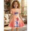 Kleines Mädchen Niedlicher Anime Cartoon Print Rundhalsausschnitt Kurzarm A-Linie Kinder Sommer Ausgestelltes Schwingkleid