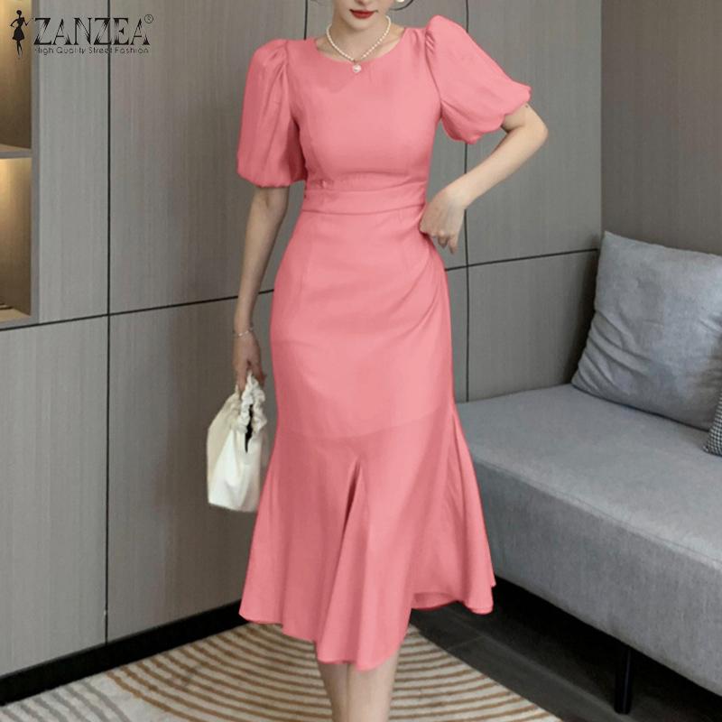 

ZANZEA Женское повседневное летнее длинное платье с круглым вырезом и половиной рукава