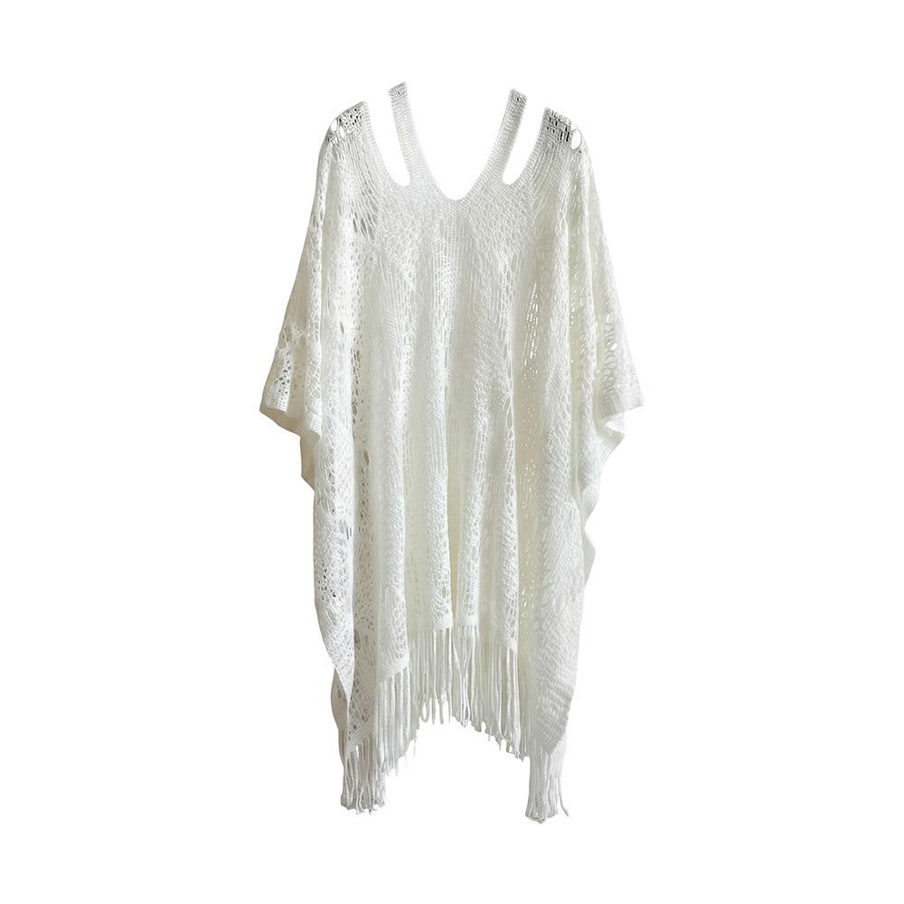 

Sun Protection Bohemian Shawl Plus Size Crochet Top Women Simple Knit Hollow Out Top Women белый