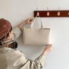 Korean Ins Style Large PU Tote Bag for Women, Minimalist Pure Color Handbags, Spacious Commuter Shoulder Bags with Zipper Pocket
