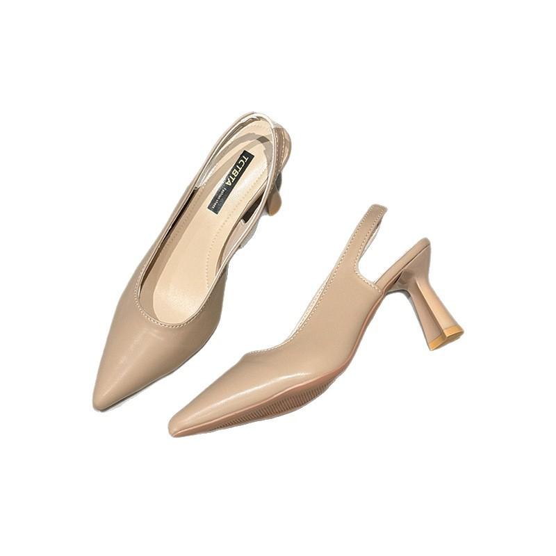 High heels thick heel pointed toe bag head sandals women's skirt temperament empty single shoes