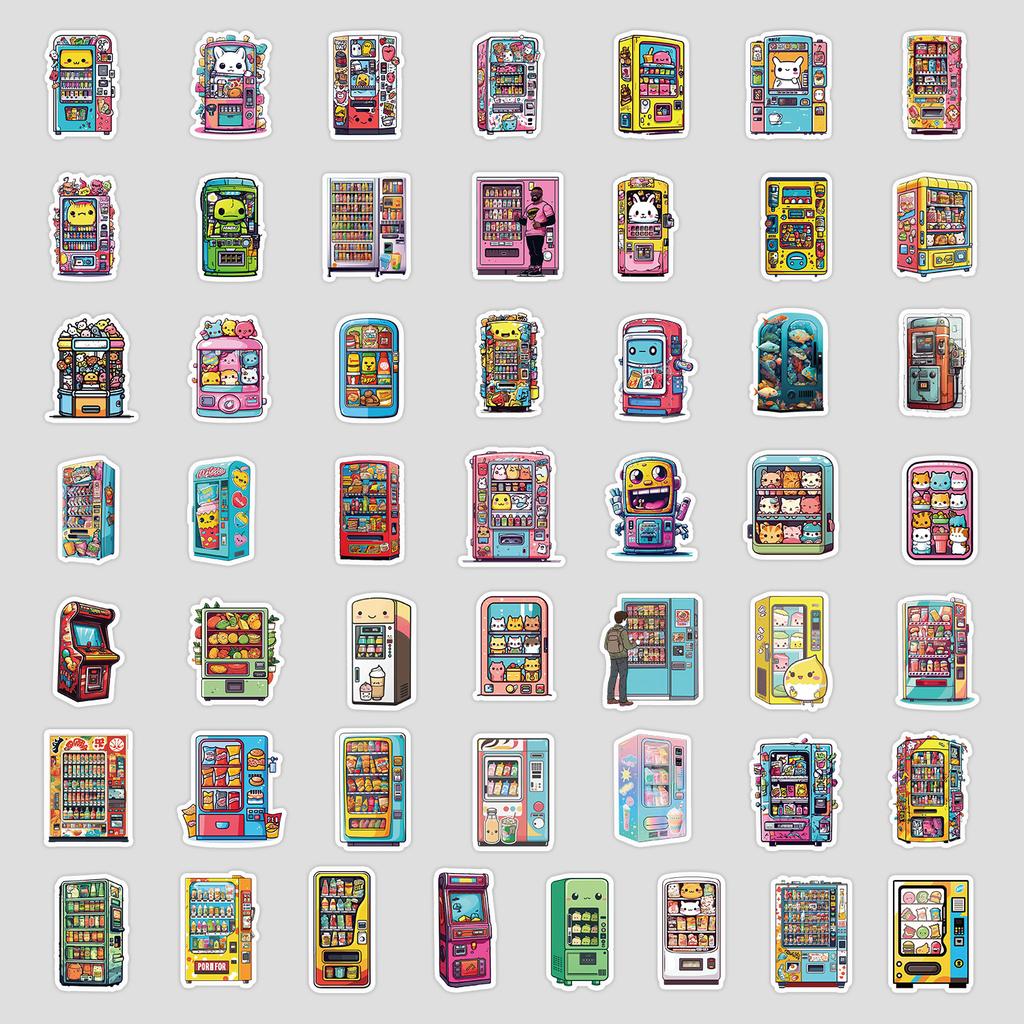 50 Cute Vending Machine Series Graffiti Stickers Stationery Stickers Water Cup Computer Waterproof Decorative Stickers