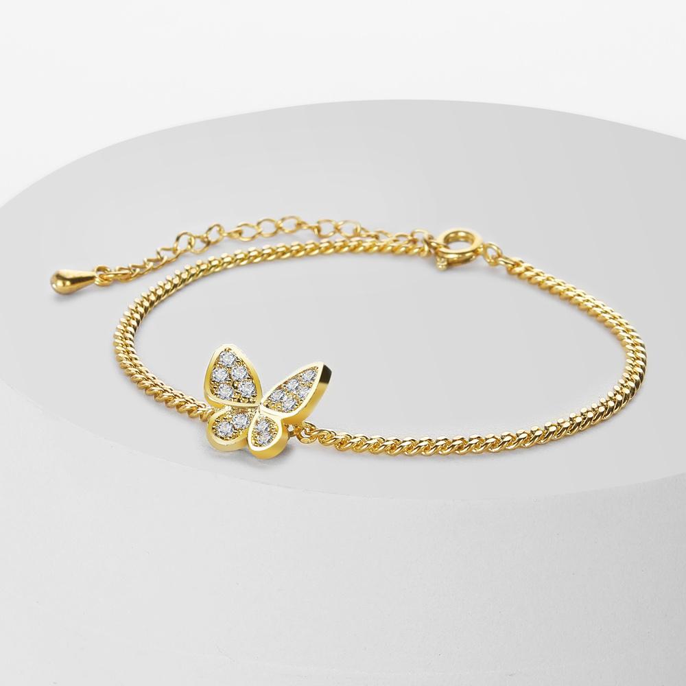 Gold Color Butterfly Zircon Charm Bracelet for Women Copper Vintage Elegant Jewelry