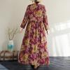 DIMANAF 2025 Women New Plus Size Spring Long Dress Long Sleeve Floral O-Neck Printing Loose Casual Vintage Maxi