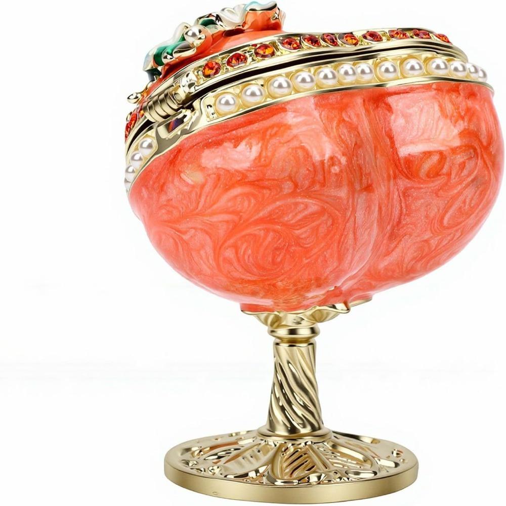 Hinged Lid Heart Trinket Box Alloy Enamel Ring Holder Box Vanity Dresser Display