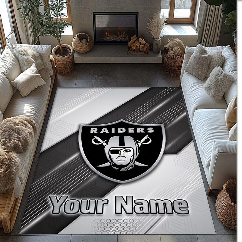Las Vegas Raiders Crystal Velvet Rug, Custom Name Text Personalized Non‑Slip Floor Mat for Home Decor Gift
