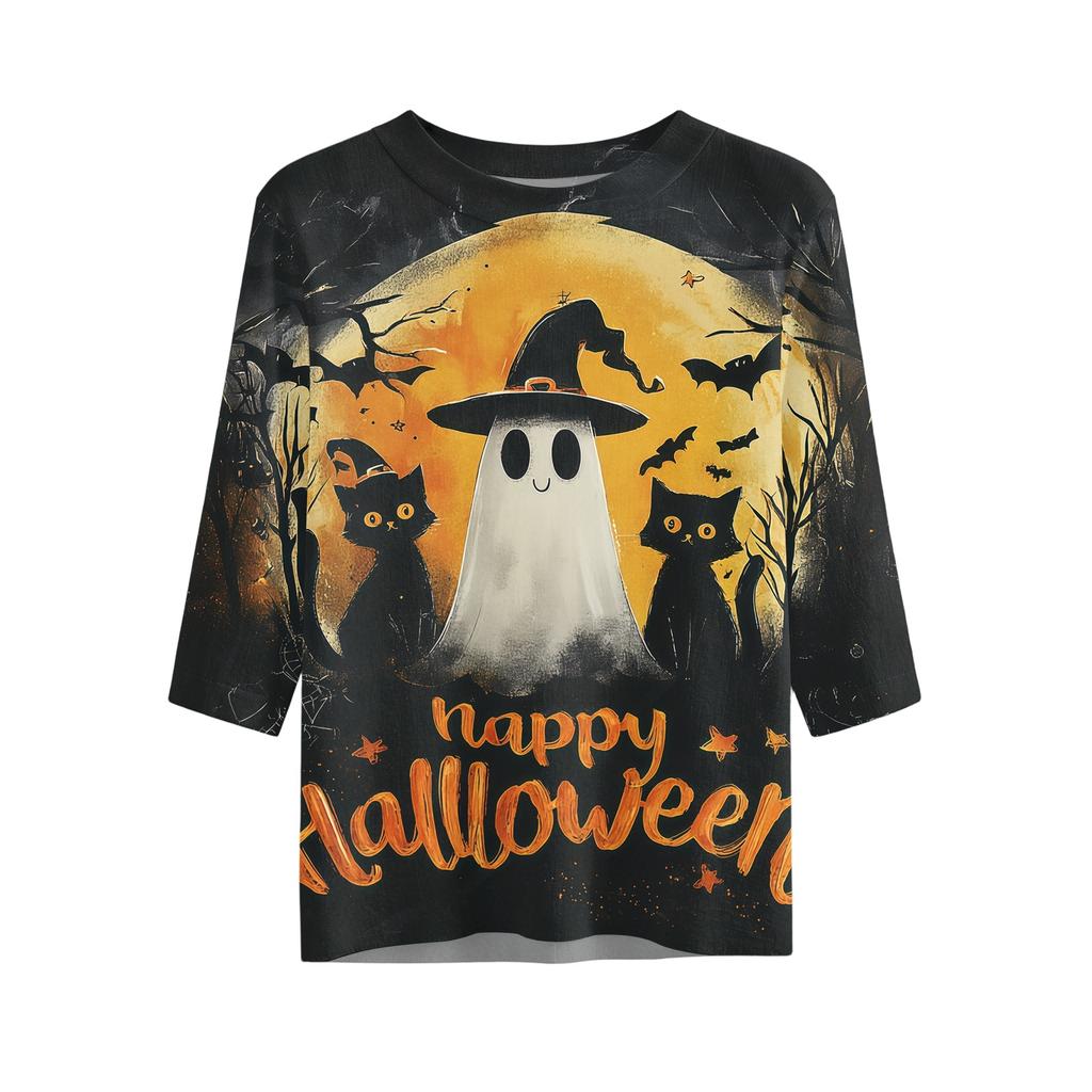 Women's Casual Loose Fit Short Sleeve T-Shirt Round Neck Lightweight Halloween Graphic Top for Everyday Wear