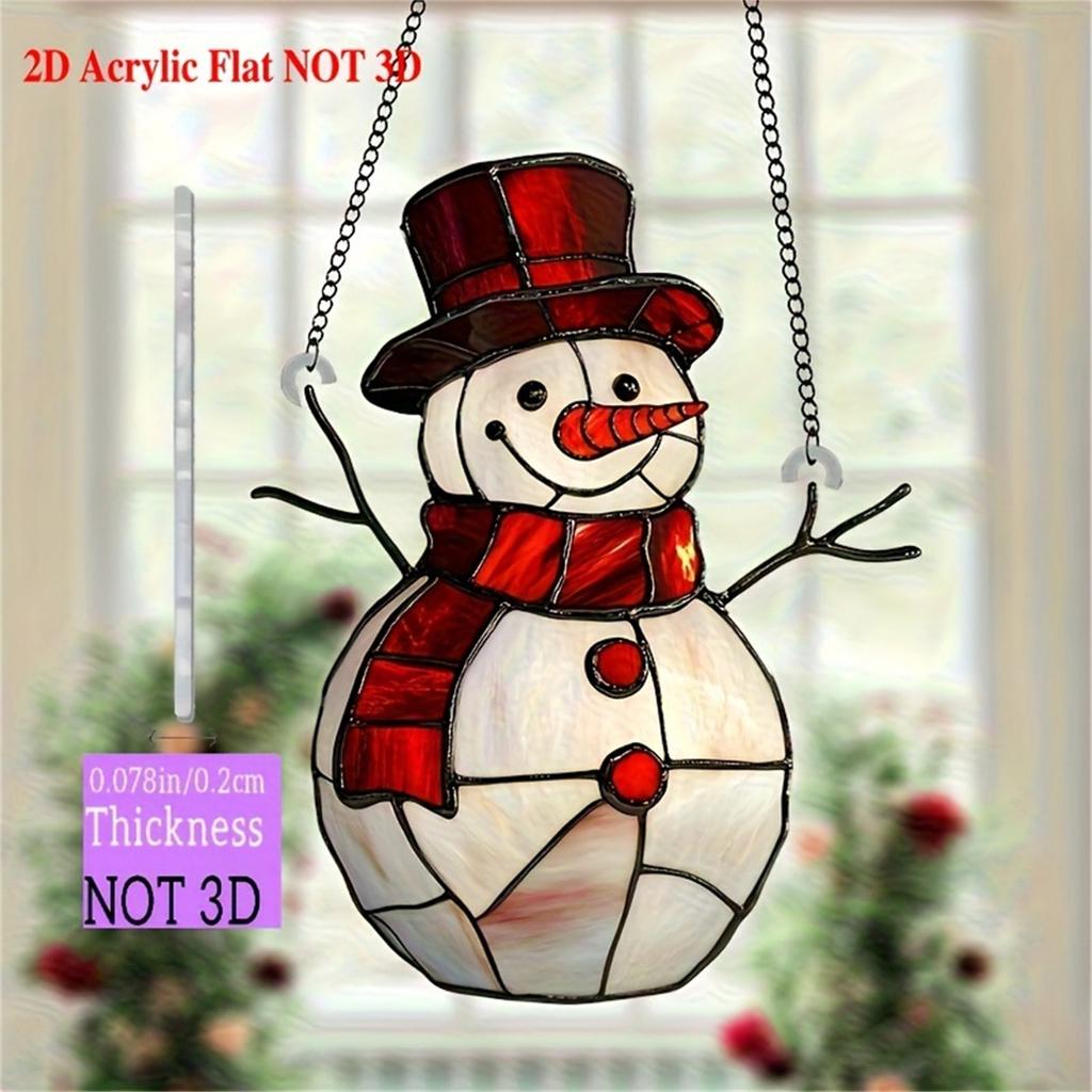 2D Red Snowman Light-Catching Acrylic Window Hanging, Christmas Indoor And Outdoor Holiday Decoration, 20cm*16cm