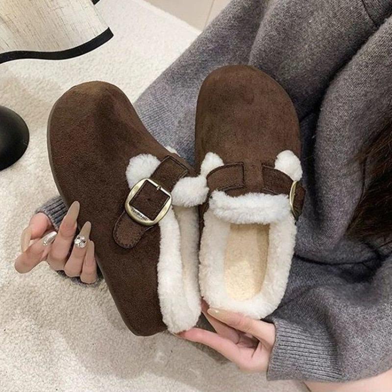 Soft-soled women's fluffy slippers new autumn and winter one-pedal bag head half-drag velvet Boken cotton shoes
