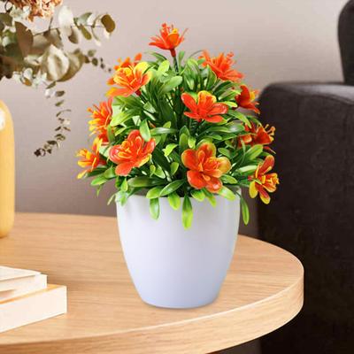 Faux Bonsai with Flowers Artificial Potted Plant Fake Small Tree Ornament for Wedding Home Office Cabinets Desktop Decor