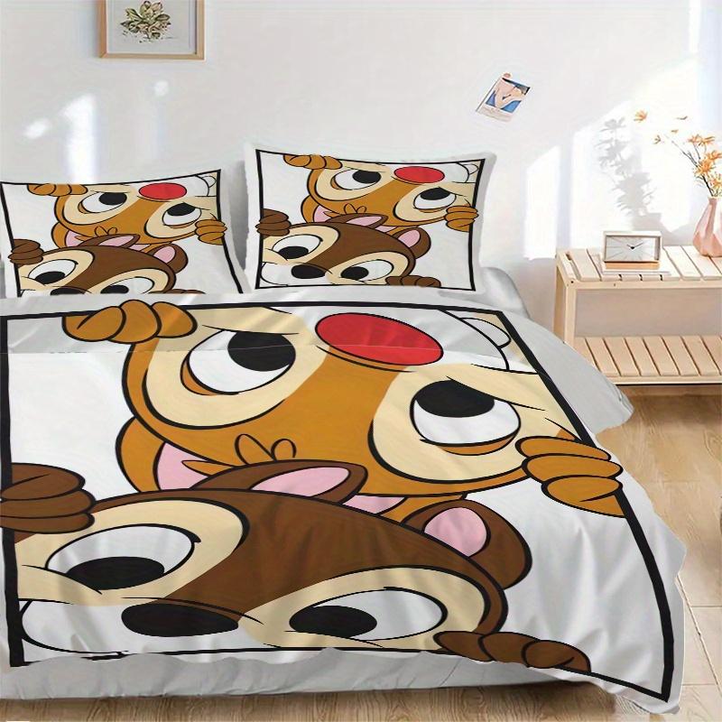 3pcs Chip & Dale Bedding Set 1 Soft Quilt Cover + 2 Pillowcases, Machine Washable Suitable for All SeasonsQ007