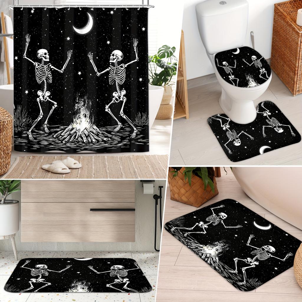 Šťastný Halloween Sprchový závěs Černá Lebka 3D Tištěný Voděodolný Polyesterový Koupelnový závěs Pro Domácí Sprchu Koupelnová Dekorace