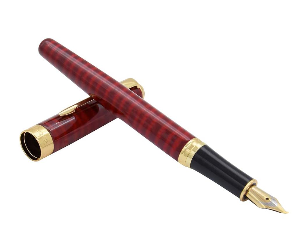 Gullor Calligraphy and Art Fountain Pen 388 Black with Red Grain and Golden Medium Nib