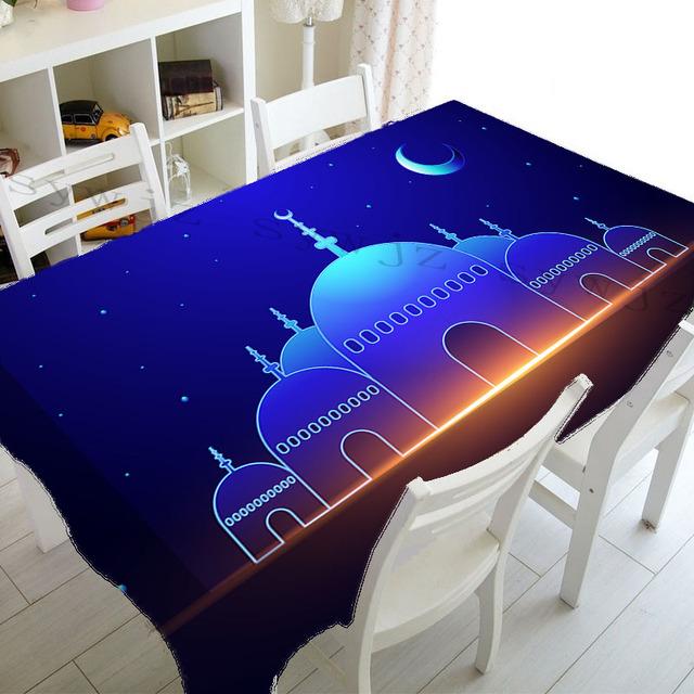 Muslim Mosque Ramadan Tablecloth Kitchen Rectangle Tablecloth Crescent Lantern Waterproof Accessory Festival Party Tablecloth