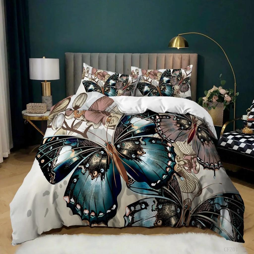 Gold Butterfly Duvet Cover Set For Girls Gold And White Butterflies Bedding Sets Flying Butterfly Black Luxury Comforter Cover