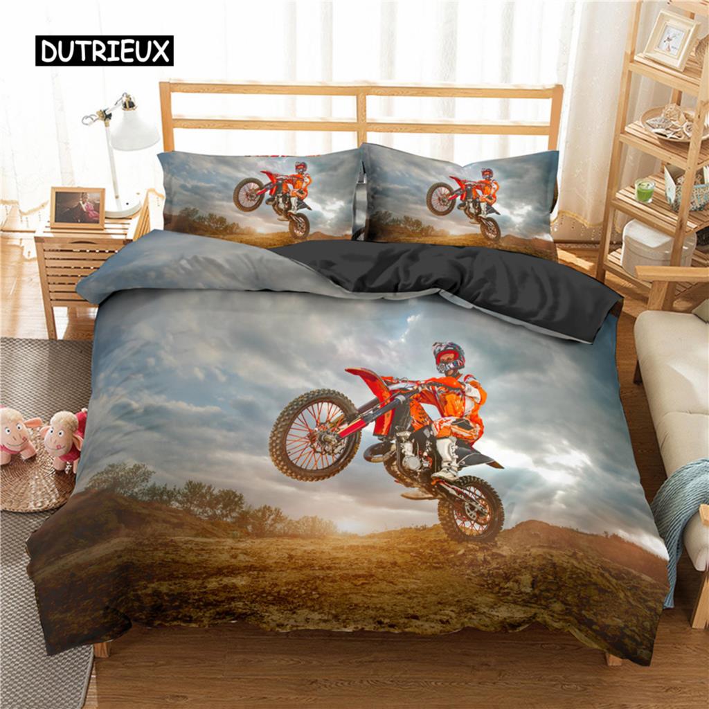 Motocross Bedding Set for Boys Adults Men Off-road Race Motorcycle Duvet Cover Bed Cover Single King Queen Polyester Quilt Cover