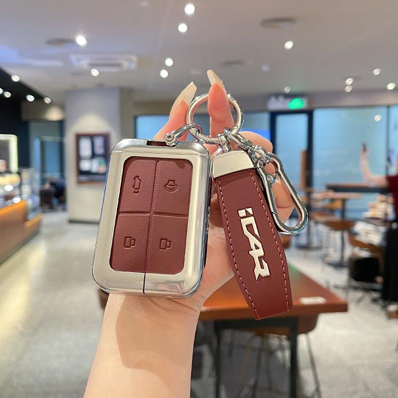 Metal Leather Protective Key Case for Chery iCAR V23 Smart Bluetooth Remote Control