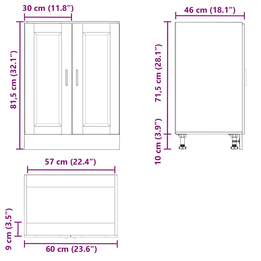 Kitchen Base Cabinet Porto High Gloss White Particleboard