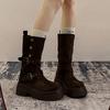 Fashion Belt Buckle Women Mordern Boots Design Height Increase  Shoes Autumn Winter Women's Mid Calf Booties