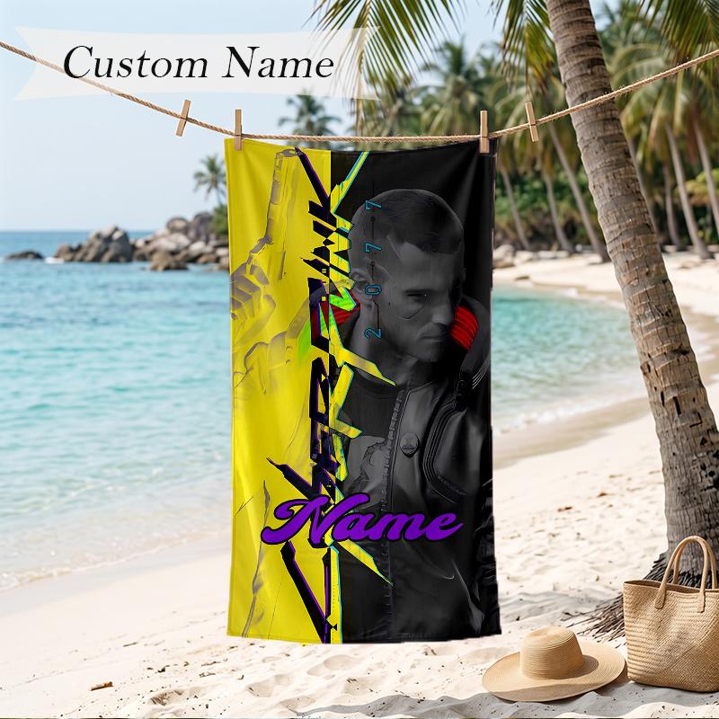 Cyberpunk Custom Name Printed Beach Towel Personalized Soft Towel For Swimming Beach Travel