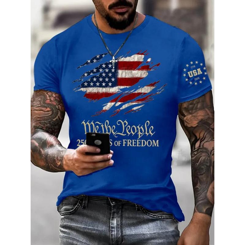 Summer Fashion Printed Men's Plus Size Loose Comfortable Soft Breathable Lightweight Round Neck Short Sleeved T-shirt