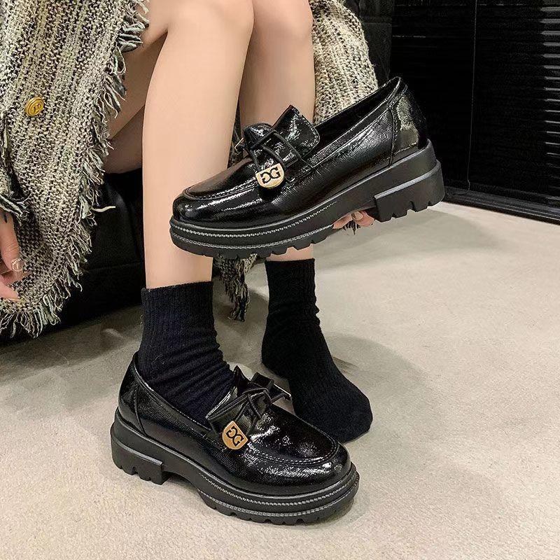 French small fragrant style loafer single shoes women's 2025 spring and autumn new thick-soled British style jk small leather shoes black women's shoe