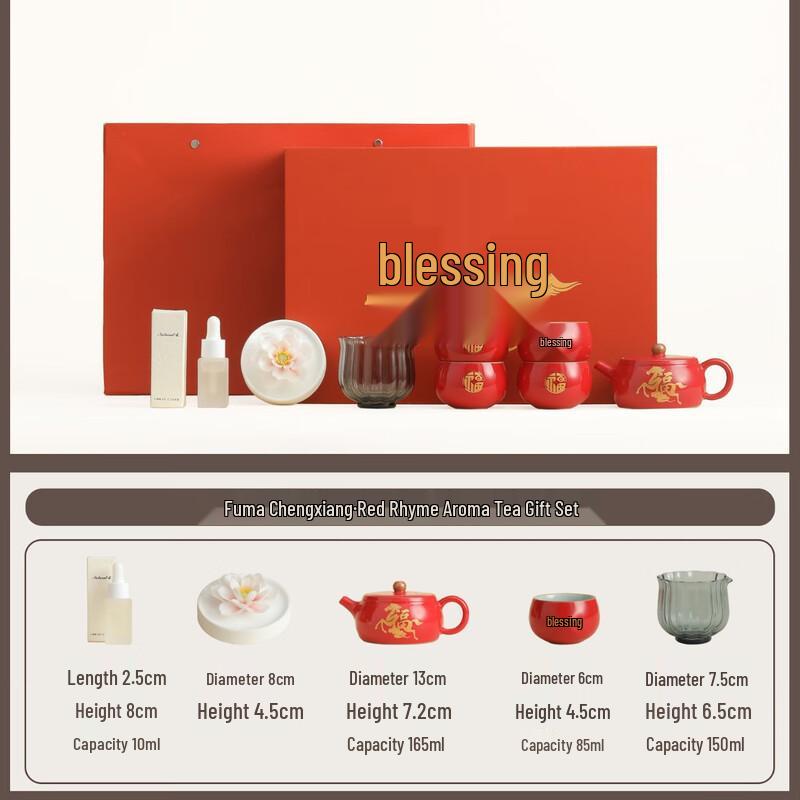 Auspicious Horse Ceramic Tea Set with Lotus Incense Gift Set