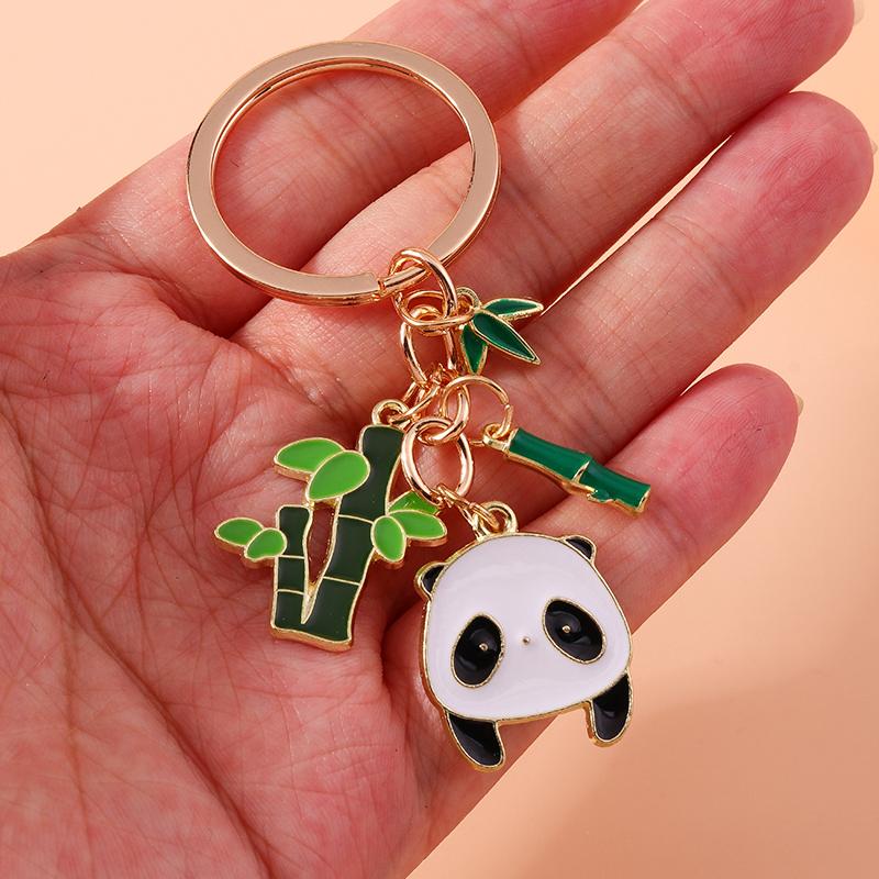 Cute Enamel Panda Keychain Bamboo Keyring Pendants for Key Holder Women Girls Handbag Accessories DIY Kid's Jewelry Gifts