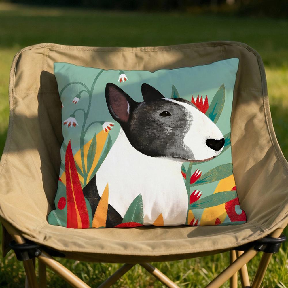 Cartoon Bull Terrier Series Cushion Cover Soft Reversible  Durable Pillow Cover  MultiScene Use for Home  Car Daily Comfort