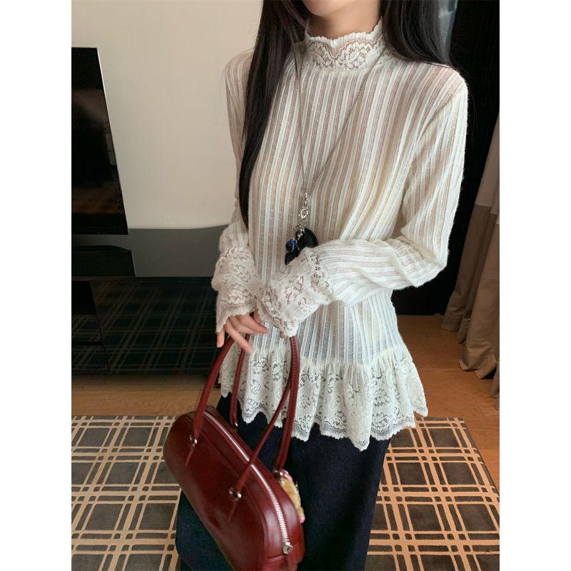 

Kumikumi Graceful Temperament Pink Woolen Jacket Women Autumn Short Slimming Versatile Age-Reducing Chic Top Lace Undershirt L